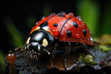 Vibrant Ladybug rests on a moving sheet., generative IA