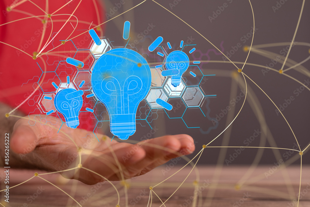 Poster Neural network 3D illustration. Big data and cybersecurity