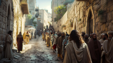Obraz premium Followers of Jesus in Ancient Israel City