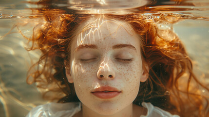 Underwater Baptism: Portrait of Young Woman with Red Hair