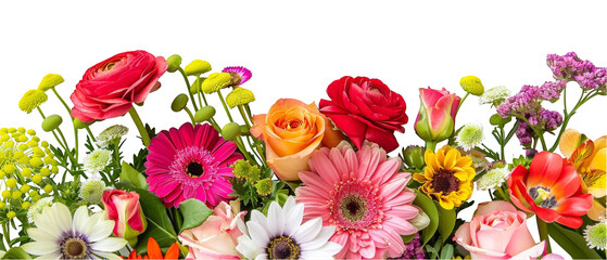 Beautiful Assorted Flowers Bouquet With Vibrant Colors On Transparent Background. Perfect for greeting cards, invitations, or floral-themed designs,