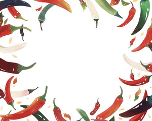 simple edible chili pepper recipe template for granny culinary book, copy space, doodle , minimalistic watercolour illustration for children book, a lot of empty space, border, frame