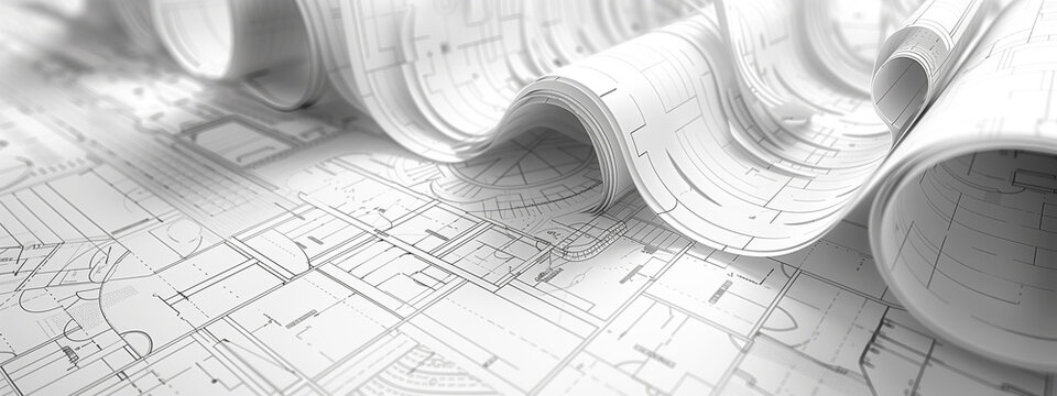 Intricate architectural plans unfurl, revealing a complex web of geometric designs and structural schematics, hinting at the meticulously planned transformation of a built environment.