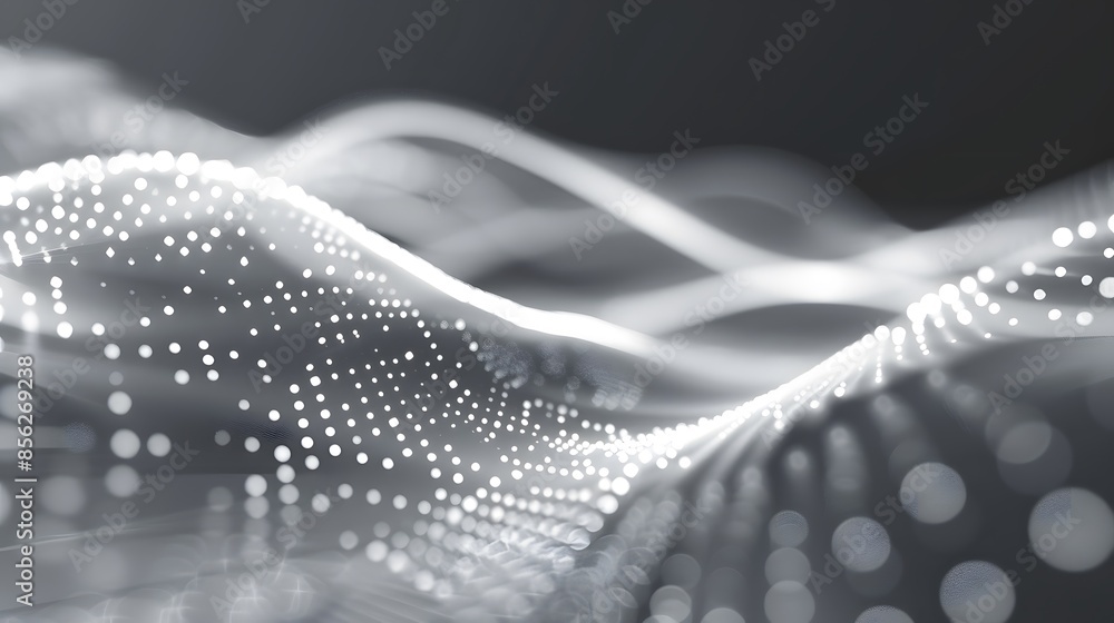 Poster gray and white abstract background with flowing particles. digital future technology concept. vector