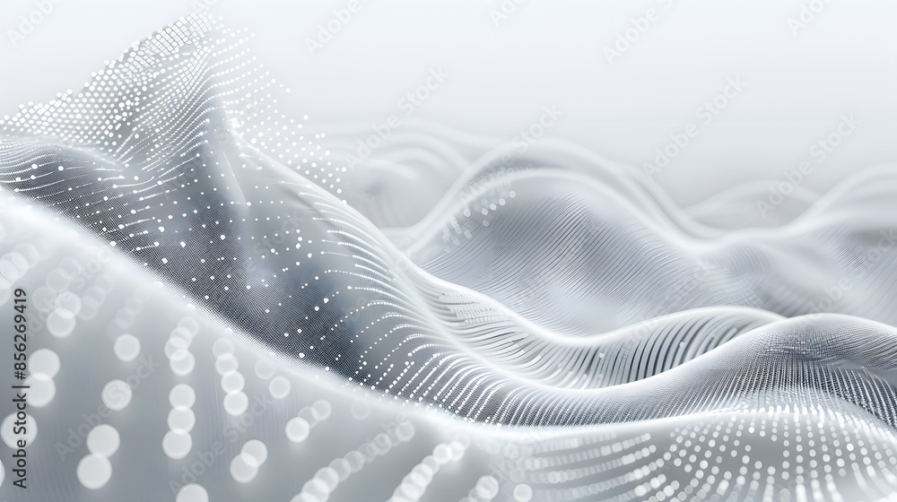 Poster Gray and white abstract background with flowing particles. Digital future technology concept. vector illustration.