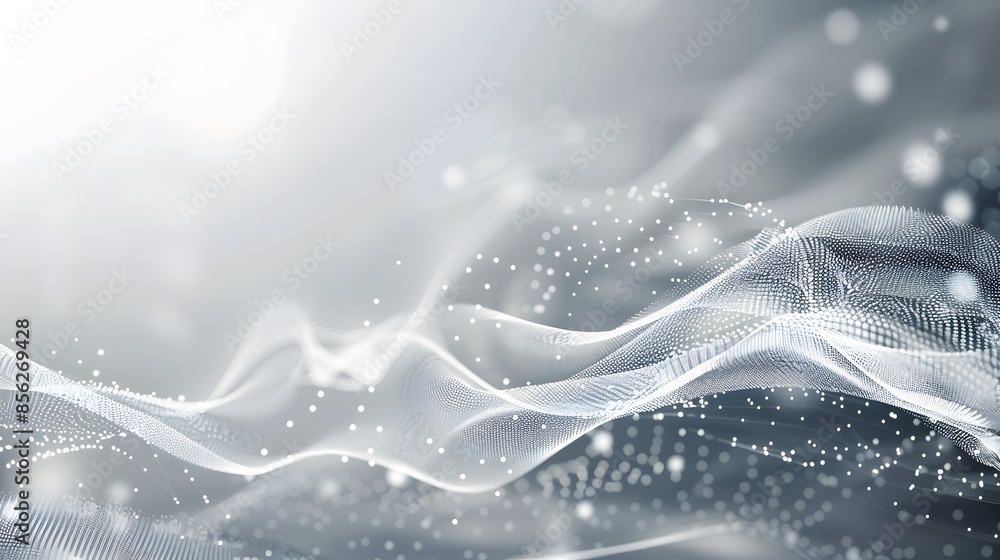 Poster gray and white abstract background with flowing particles. digital future technology concept. vector