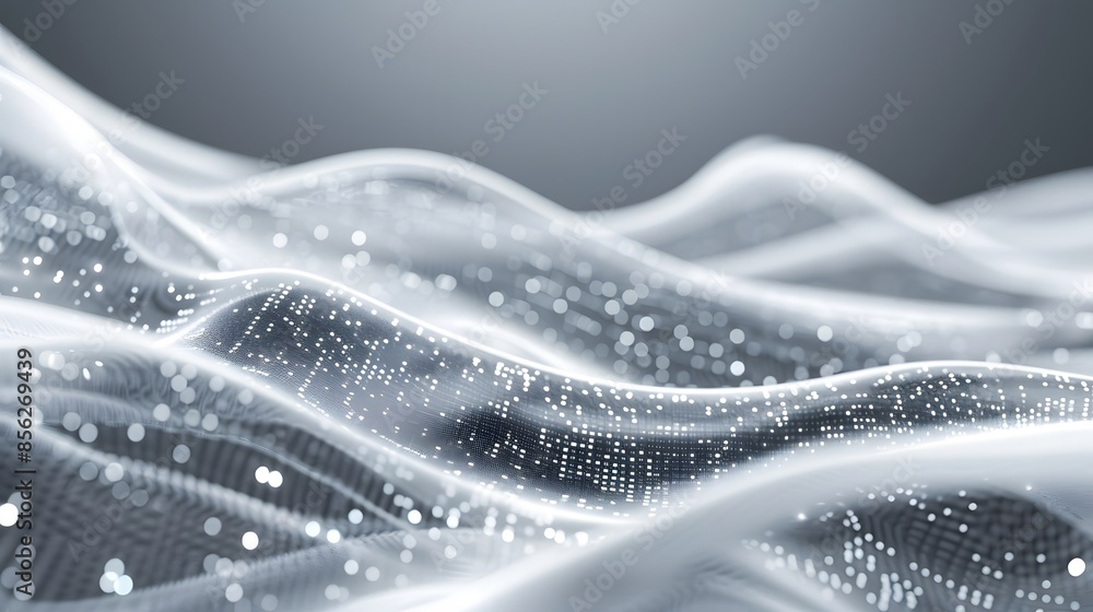 Poster gray and white abstract background with flowing particles. digital future technology concept. vector
