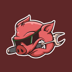 Angry Pig BBQ Mascot Face Cartoon Vector