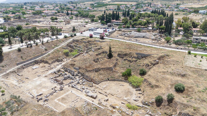 Ruins of temple in Corinth, Greece - Archaeology background.