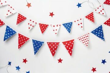Fototapeta premium Mockup photo of a patriotic banner with red, white, and blue elements, isolated on a white background