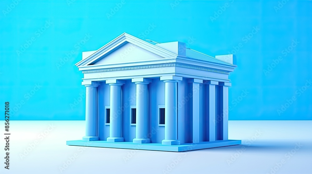 Poster 3d rendering of a classic blue building with columns. the building is set against a blue background 
