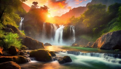 waterfall landscape at morning with sunrise view