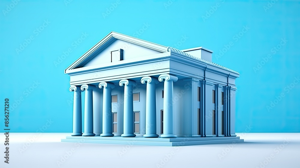 Poster 3d rendering of a classic blue building with columns. the building is set against a blue background 