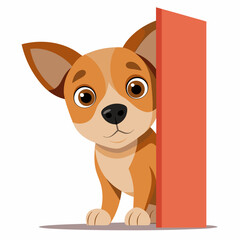 Vector illustration of a puppy peeking around the corner: the moment the eyes met
