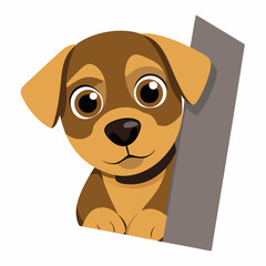 Vector illustration: cute puppy eye to eye with you from around the corner
