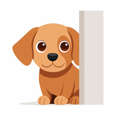 A mischievous puppy sneaks a peek around the corner in a vector illustration