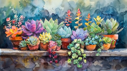 Bring the beauty of nature into your home with this stunning watercolor painting of vibrant succulents. Perfect for adding a touch of greenery to any room.