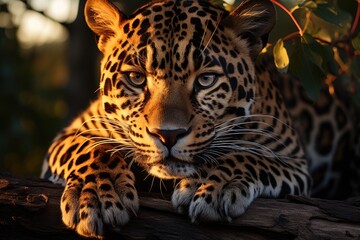 Obraz premium Serenely jaguar camouflaged in the exuberance of the jungle., generative IA