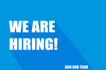 We are hiring blue vector banner. Announcement of a vacancy for an employee. Illustration of employee reception. Business recruiting concept.