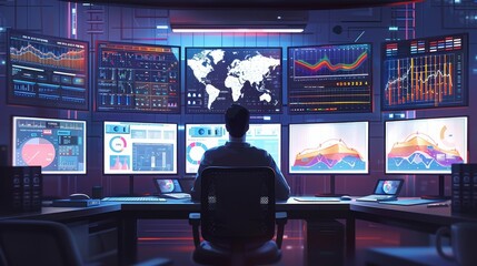 Digital Data Delight Expert Analyst in HighTech Office Analyzing Metrics and KPIs for Strategic Business Insights