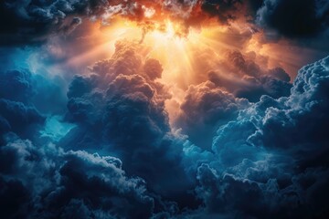 Fototapeta premium Symbolic stormy sky with sun breaking through representing hope.