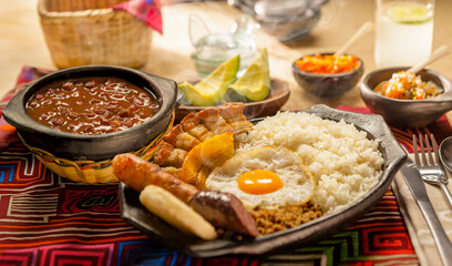 Authentic Bandeja Paisa traditional Colombian food platter