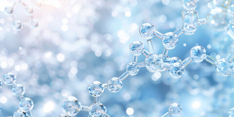 Glass-like molecular structure with a soft blue and white bokeh background representing scientific and technological themes.