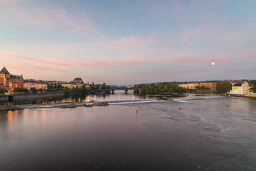 Fototapeta premium Vltava river in Prague in sunrise, Czech Republic, Europe.