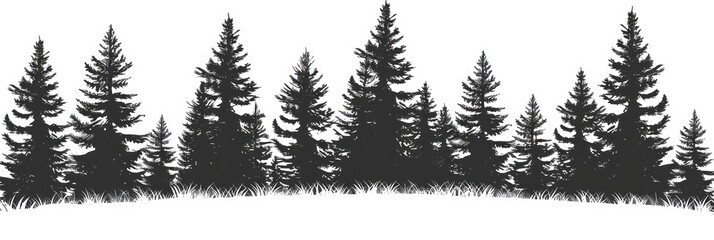 Fototapeta premium Vintage trees and forest silhouettes set in monochrome style isolated vector illustration