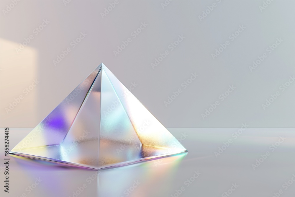 Aufkleber futuristic 3d rendering of an iridescent glass pyramid floating on a clean white background, emphasi