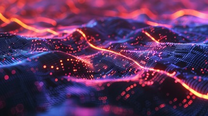 Neon Network Futuristic 3D Abstract Hightech Background with Vibrant Digital Elements and Pulsating Light Patterns Perfect for Tech Marketing and Digital Art Projects