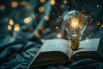 Book and light bulb concept for creativity and knowledge.