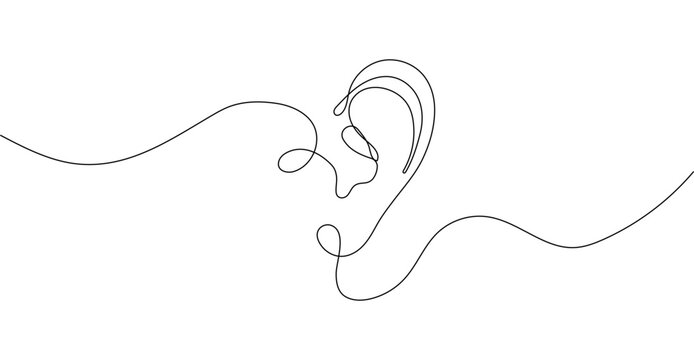 recommend clip art: Human ear drawn in one continuous line. This linear contour silhouette