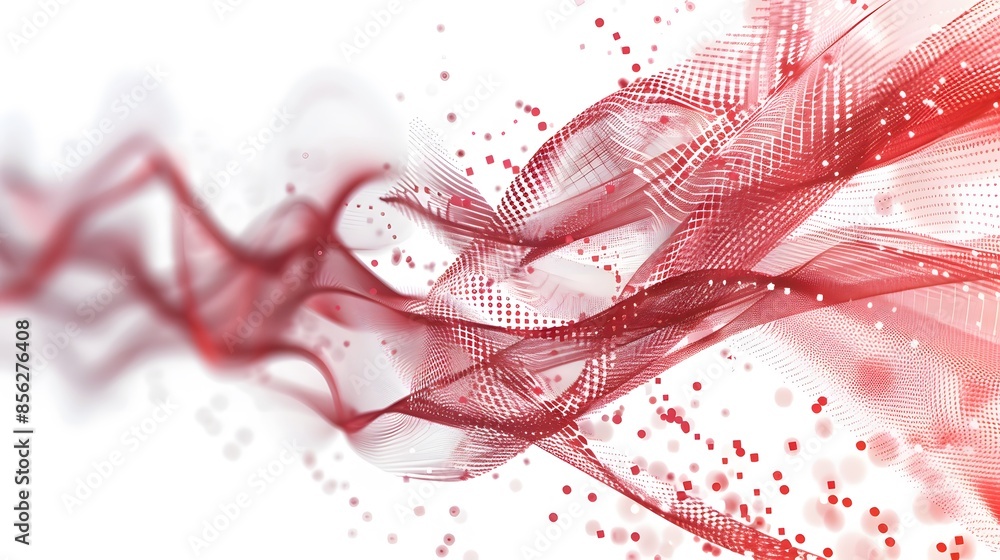 Poster red and white abstract background with flowing particles. digital future technology concept. vector 