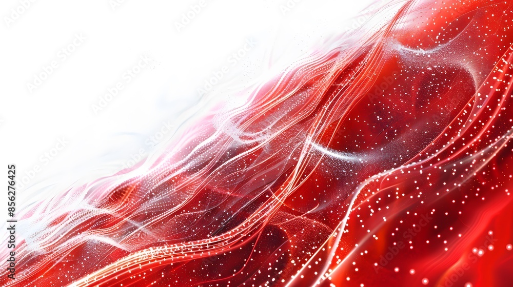 Poster red and white abstract background with flowing particles. digital future technology concept. vector 