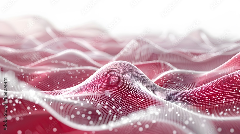 Poster red and white abstract background with flowing particles. digital future technology concept. vector 