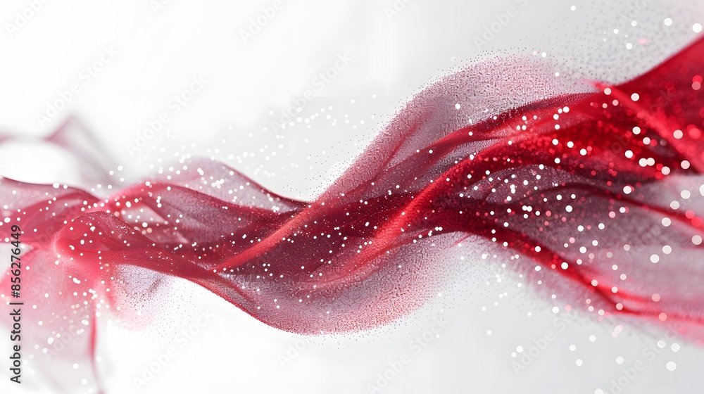Poster red and white abstract background with flowing particles. digital future technology concept. vector 