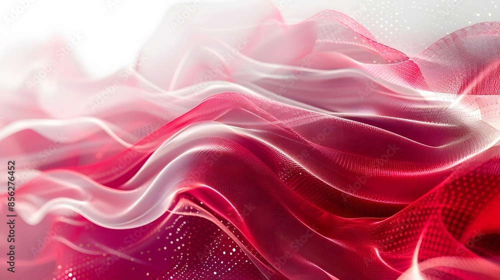 Poster red and white abstract background with flowing particles. digital future technology concept. vector 