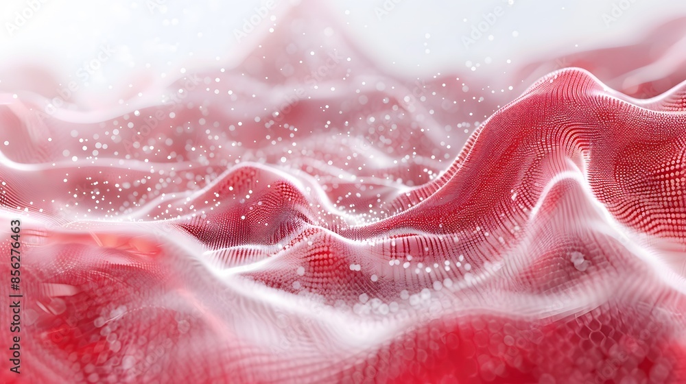 Poster red and white abstract background with flowing particles. digital future technology concept. vector 