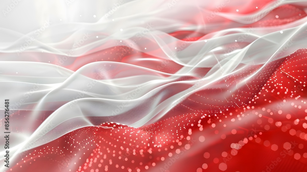 Poster red and white abstract background with flowing particles. digital future technology concept. vector 