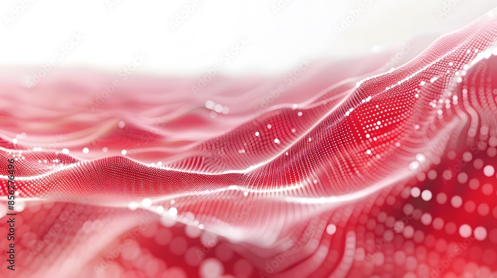 Poster red and white abstract background with flowing particles. digital future technology concept. vector 