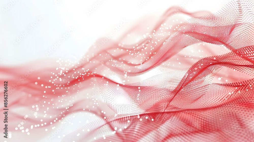 Poster red and white abstract background with flowing particles. digital future technology concept. vector 