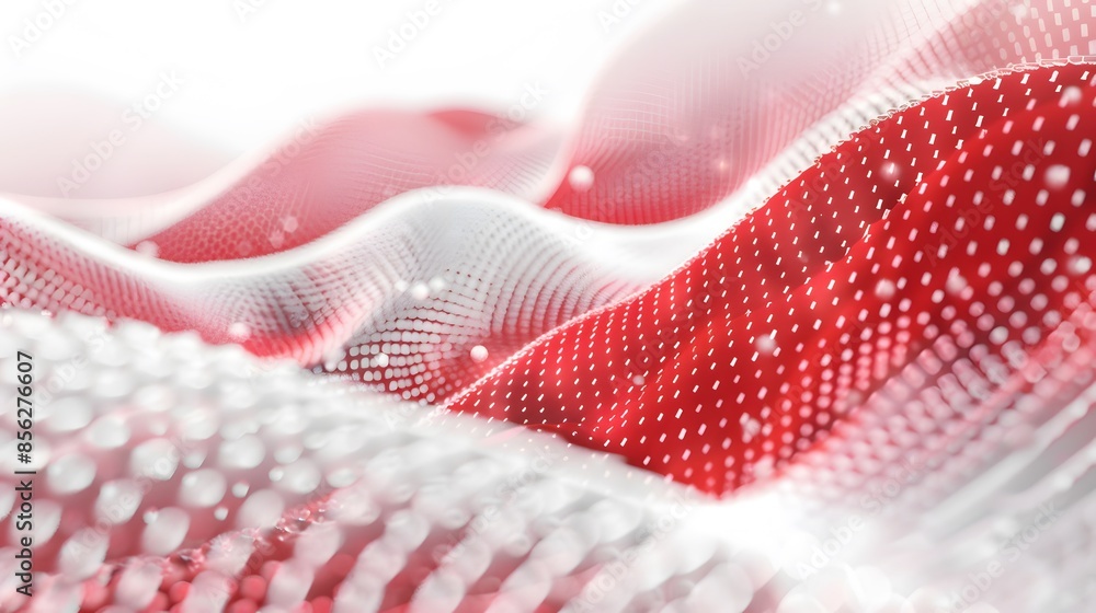 Poster red and white abstract background with flowing particles. digital future technology concept. vector 