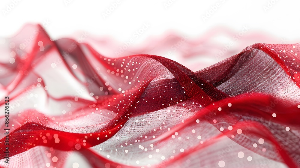 Poster red and white abstract background with flowing particles. digital future technology concept. vector 