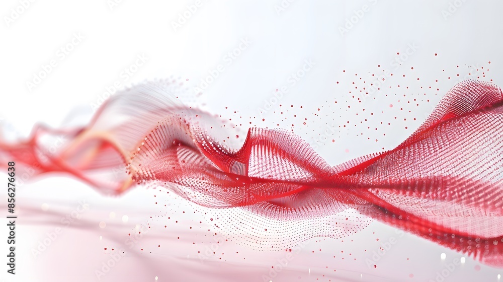 Poster red and white abstract background with flowing particles. digital future technology concept. vector 