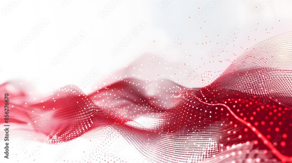 Poster red and white abstract background with flowing particles. digital future technology concept. vector 