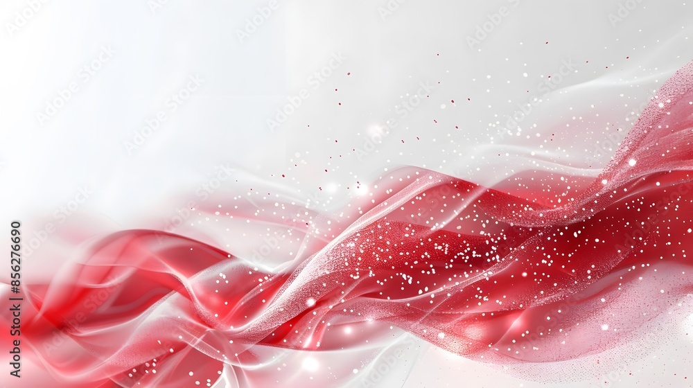 Poster red and white abstract background with flowing particles. digital future technology concept. vector 