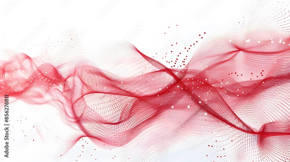 Poster red and white abstract background with flowing particles. digital future technology concept. vector 