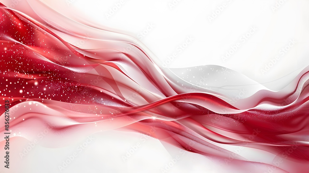 Poster red and white abstract background with flowing particles. digital future technology concept. vector 