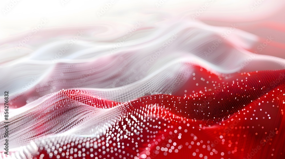 Poster red and white abstract background with flowing particles. digital future technology concept. vector 